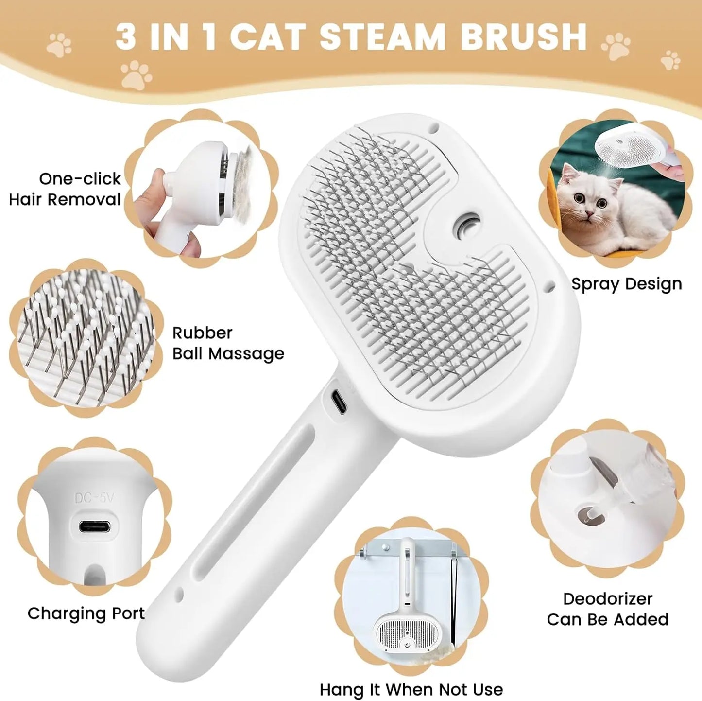 Pet Grooming Comb with Humidifier for Cats and Dogs